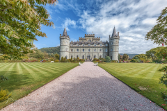 Inveraray Castle (Scottish Gaelic Caisteal Inbhir Aora, pronounced [ˈkʰaʃtʲəl̪ˠ iɲɪɾʲˈɯːɾə]) is a country house near Inveraray in the county of Argyll, in western Scotland, on the shore of Loch Fyne, Scotland’s longest sea loch.[2]. It is one of the earliest examples of Gothic Revival architecture.It has been the seat of the Dukes of Argyll, chiefs of Clan Campbell, since the 18th century.